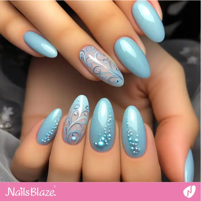 Embellished Blue Nails for Work and Office | Professional Nails - NB2757